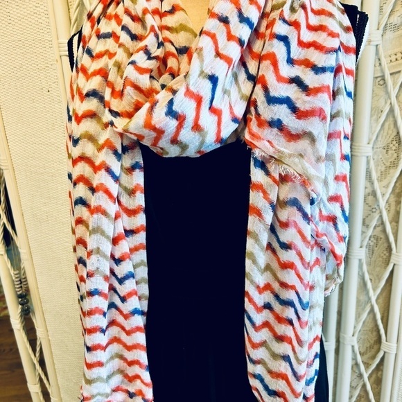 Scarf Lulla Collection by Bindy  Oversized Airy Ivory Orange Blue Tan Oblong - Picture 4 of 10
